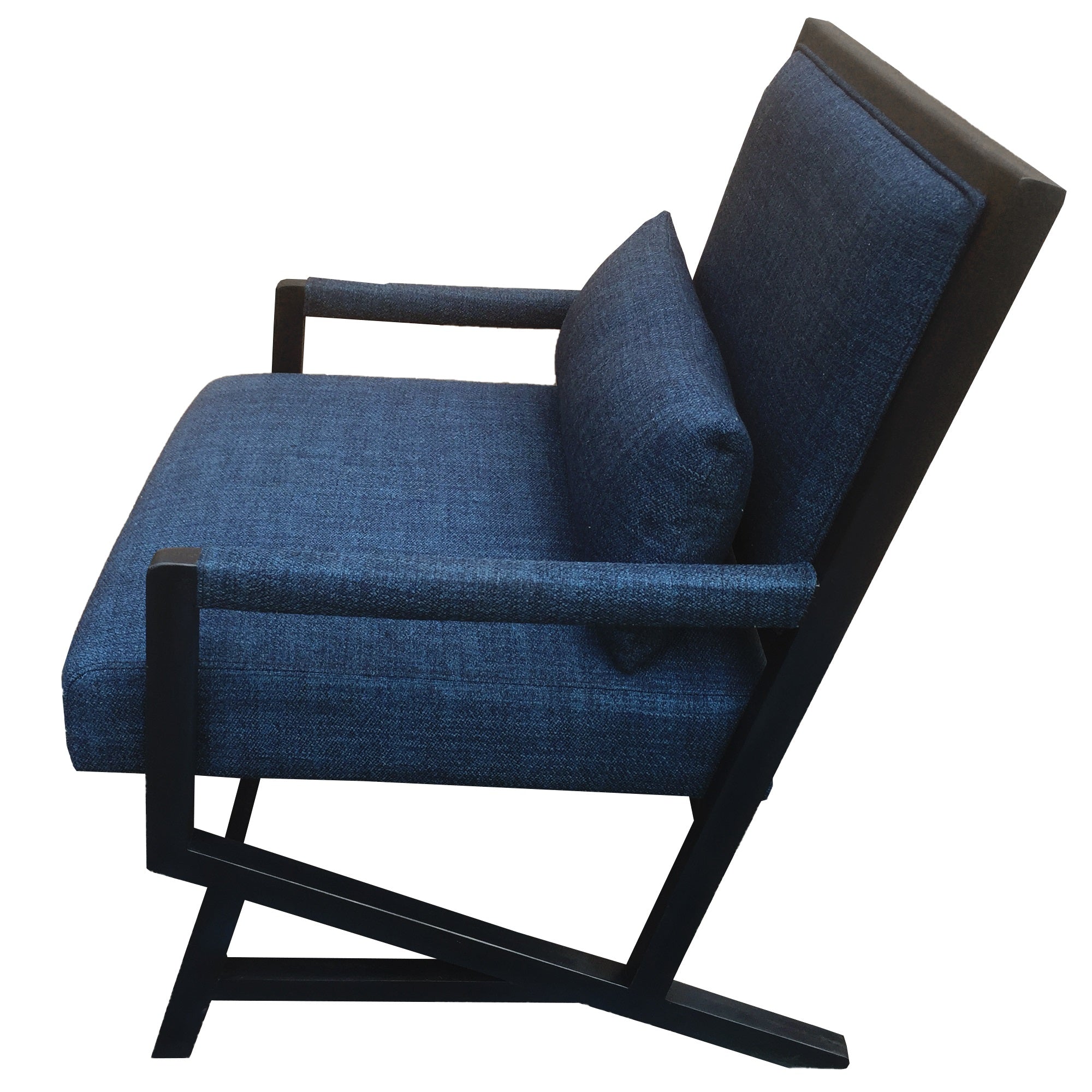 Fabric Padded Wooden Frame Accent Sofa Chair with Armrest, Black and Blue