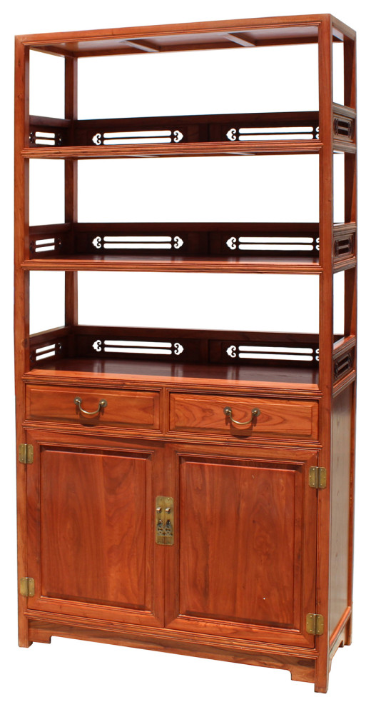 Chinese Huali Rosewood Brown 3 Shelves bookcase Display Cabinet Hcs5716   Asian   Bookcases   by Golden Lotus Antiques  Houzz