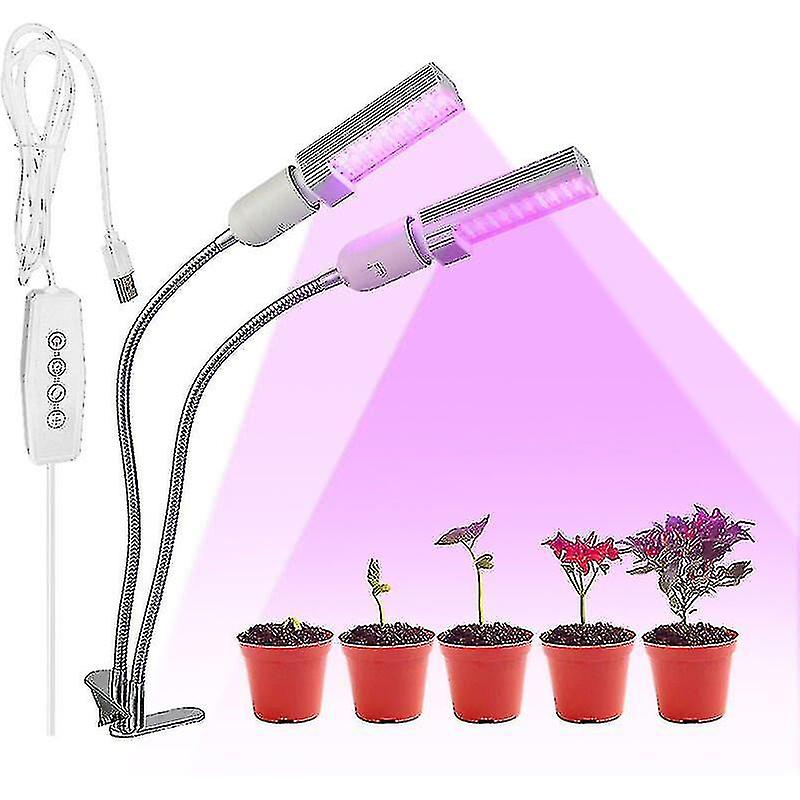 Led Grow Light Grow Lamp Bulb For Indoor Plants， Clip-on Desk Replaceable Bulb Dual Head 360 Flexible Gooseneck