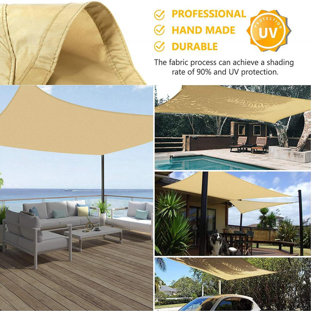 10' x 13' Sun Shade Sail, Beige Rectangle Outdoor Shade Cloth Pergola Cover UV Block Fabric