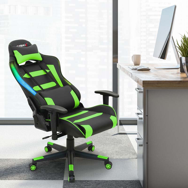 High Back RGB Gaming Chair, Ergonomic Video Game Chair with LED Lights, PVC Leather E-Sport Computer Chair