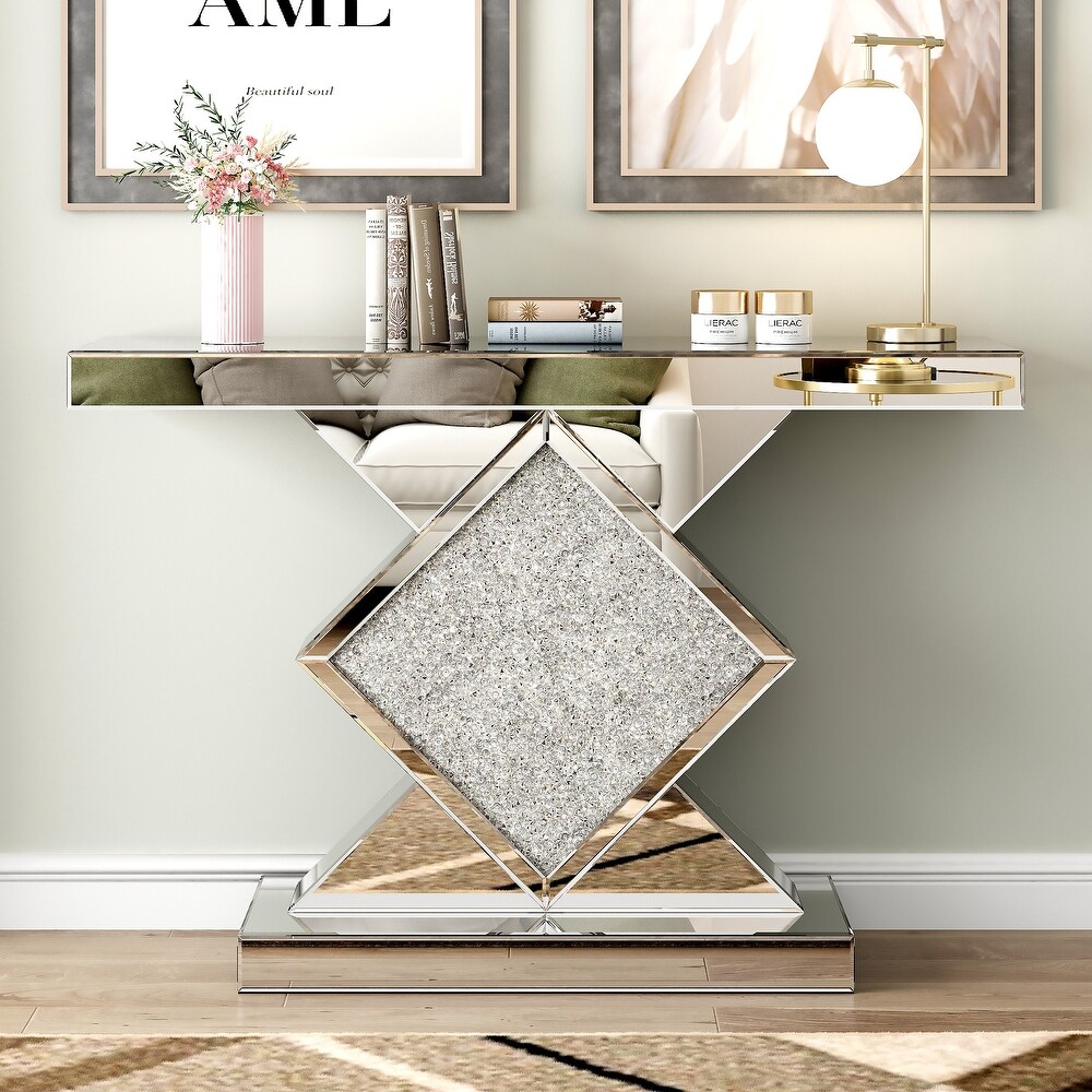 Modern Console Table with Crushed Diamond Inlay