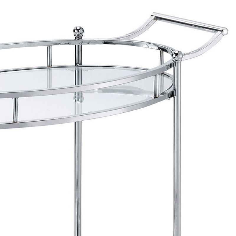 Serving Cart with Tubular Frame and 2 Tier Glass Shelves， Chrome