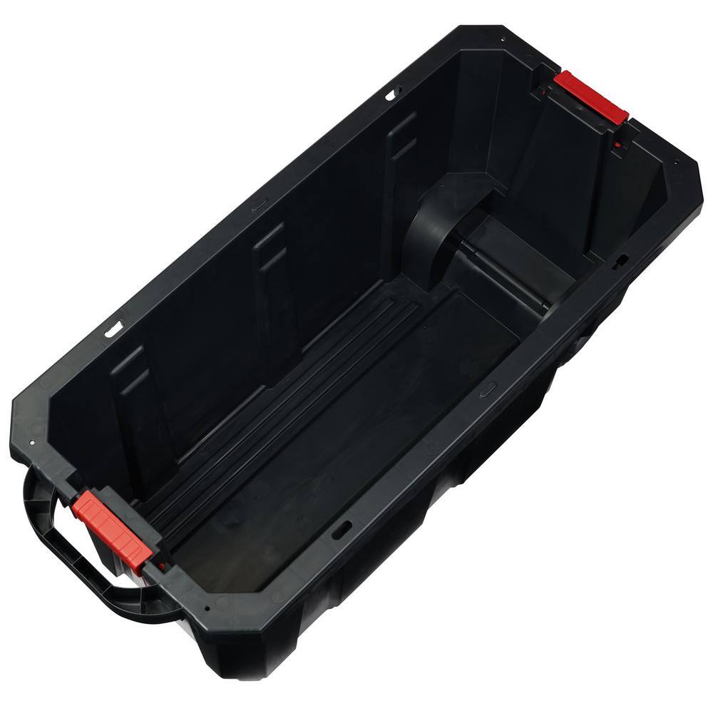 Husky 45 Gal. Latch and Stack Tote with Wheels in Black with Red Lid 206201