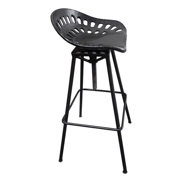 38 Inch Industrial Metal Barstool with Footrest， Swivel， Adjustable Seat Height， Angled Legs， Black