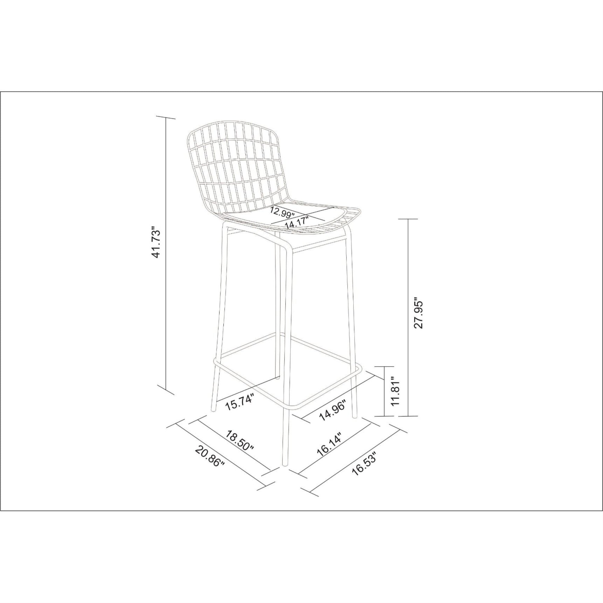 Madeline 41.73 Barstool， Set of 3 with Seat Cushion in Charcoal Grey and White