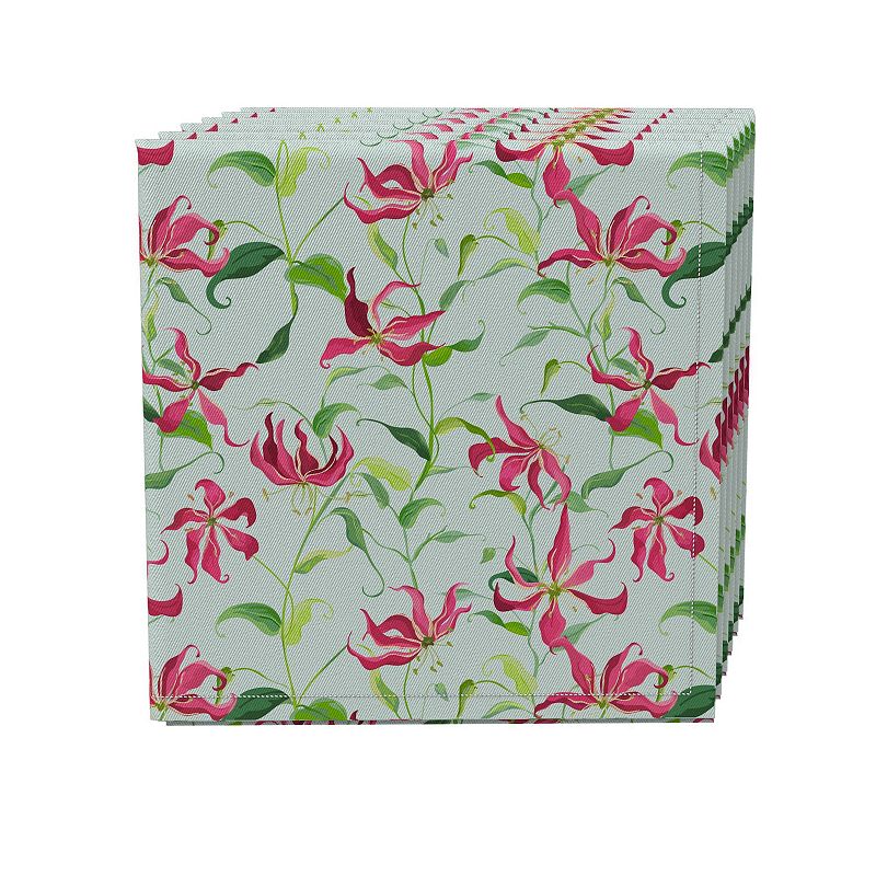 Napkin Set of 4， 100% Cotton， 20x20， Fire Lily Flowers and Leaves