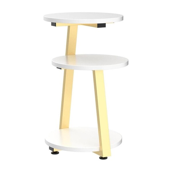 White Gold Round End Table Side Table，Accent Bedside Table Nightstand