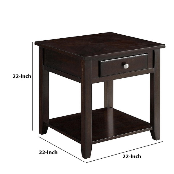 Wooden End Table With Drawer and Bottom Shelf， Walnut Brown