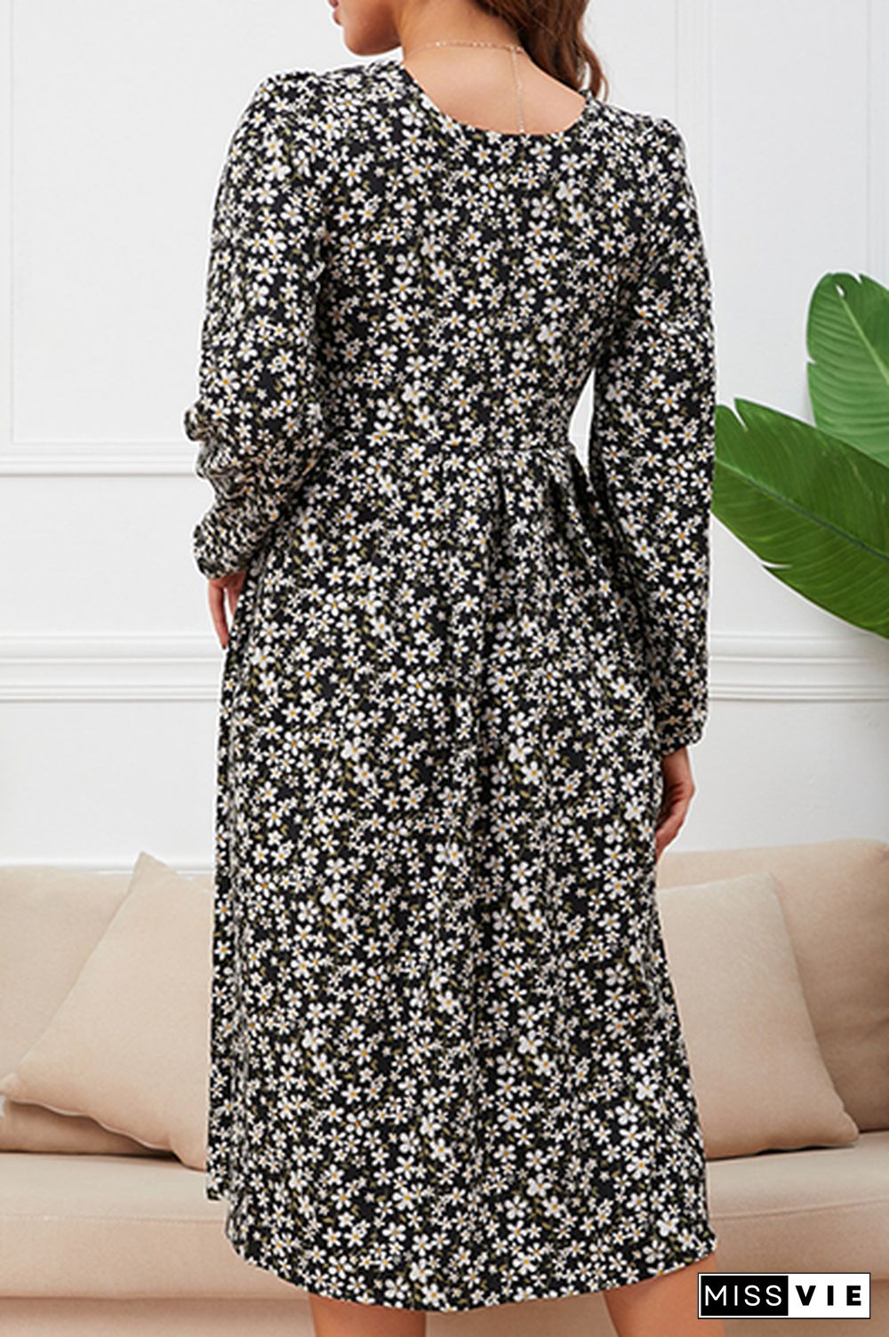 Elegant Floral Split Joint Square Collar A Line Dresses