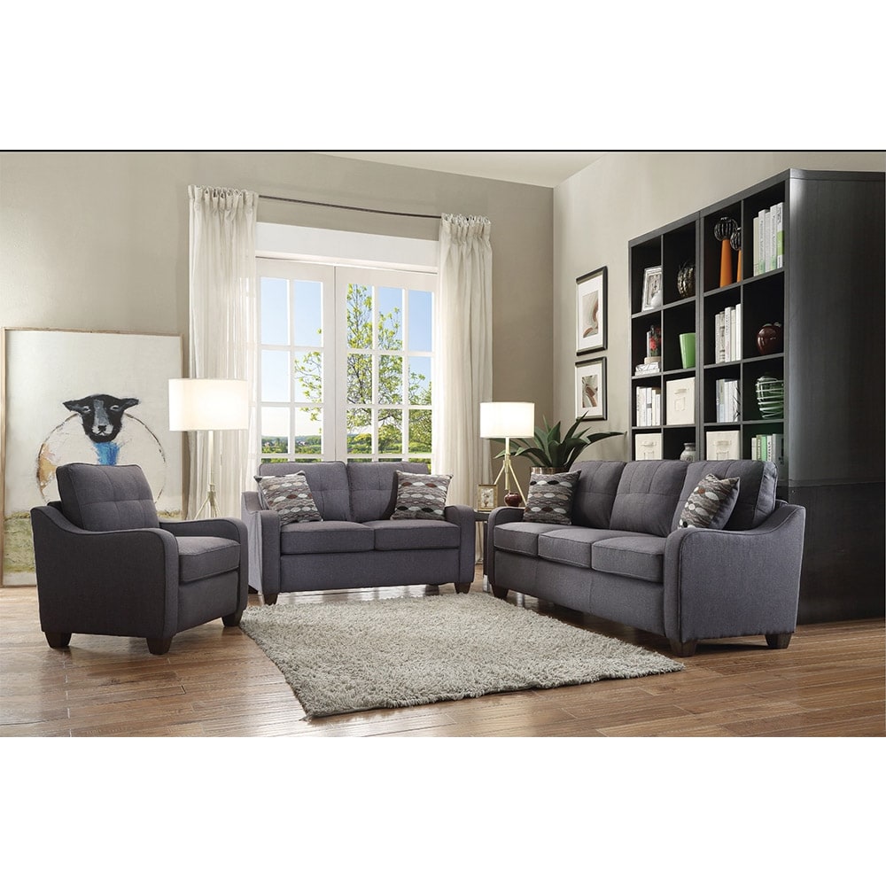 Modern Linen Loveseat Sofa with 2 Pillows  Tufted Back and Plastic Block Leg