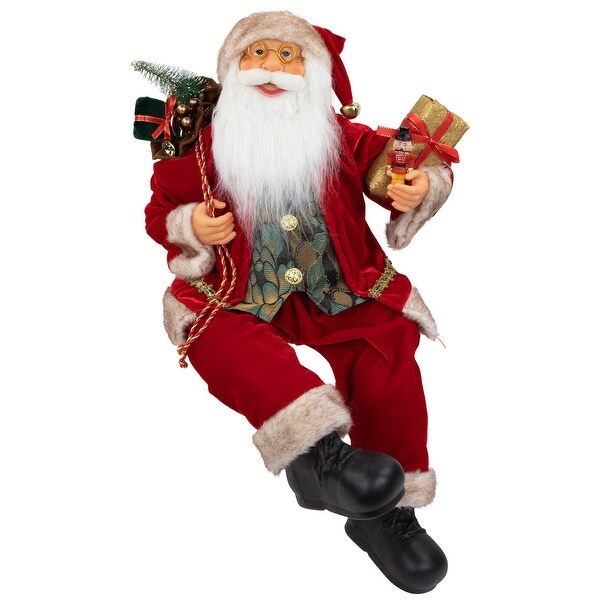 24 Chic Santa Claus with Gift Bag and Presents Sitting Christmas Figure