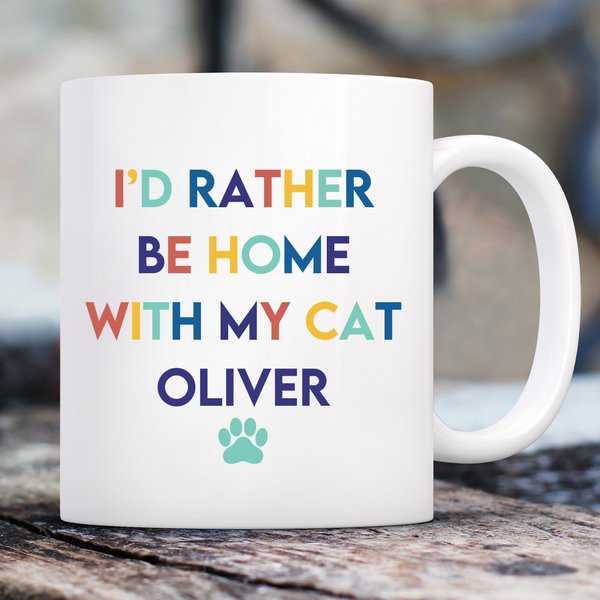 904 Custom Personalized I'd Rather Be Home With My Cat Coffee Mug， 11-oz