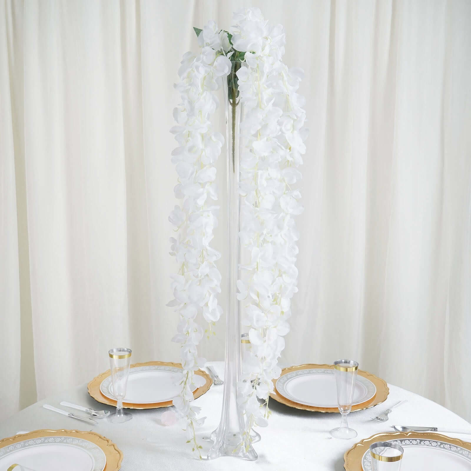 White Artificial Silk Hanging Wisteria Flower Garland Vines - Elaborated 5 Full Strands in 1 Bush 42