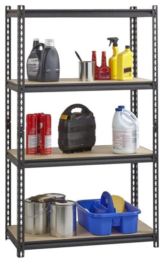 Pemberly Row Riveted Metal Shelving 4 Shelf Unit 18D x 36W x 60H in Black   Industrial   Bookcases   by Homesquare  Houzz