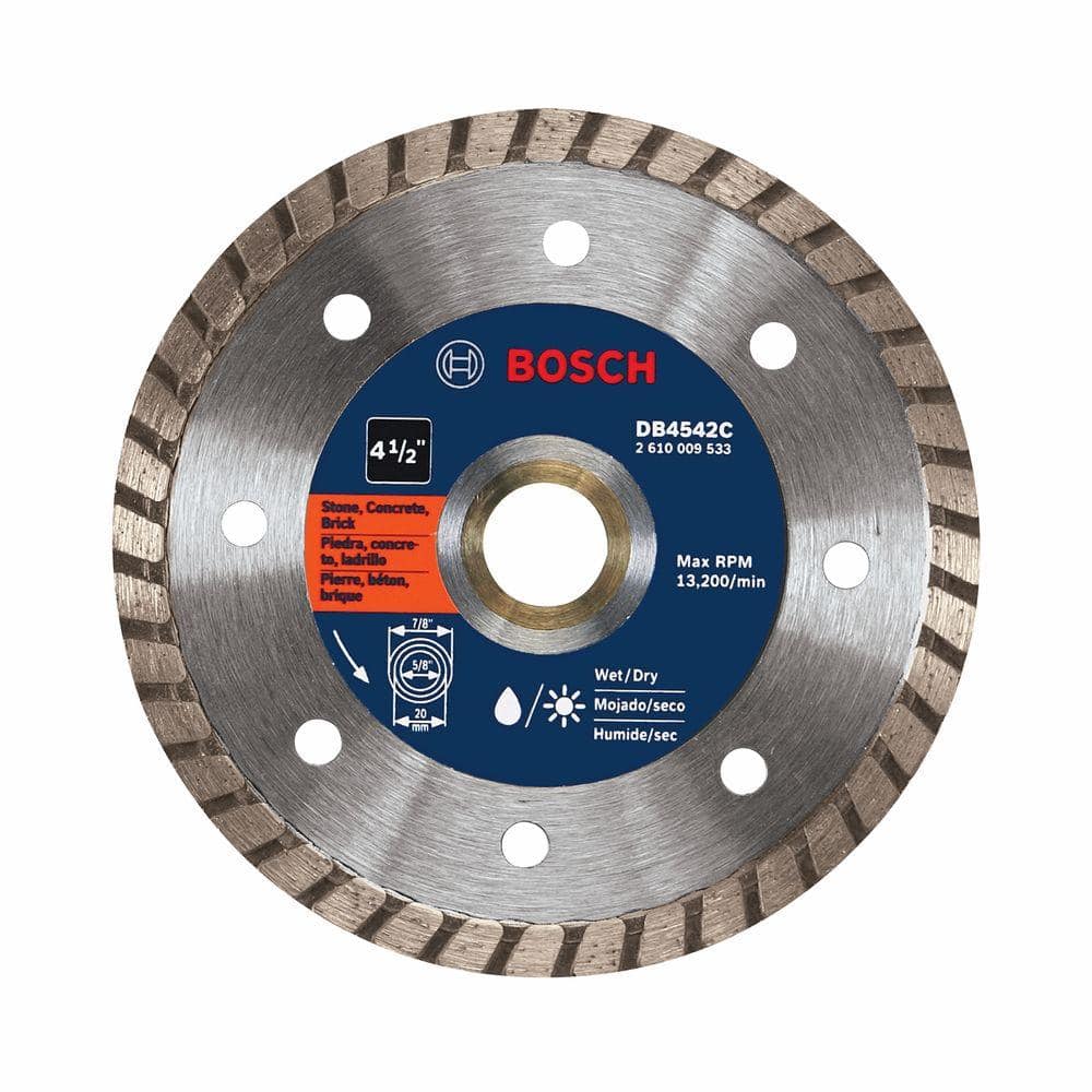 Bosch 4-1/2 in. Small Angle Grinder Premium Turbo Rim Diamond Blade for Smooth Cut for Concrete and Masonry Materials DB4542C