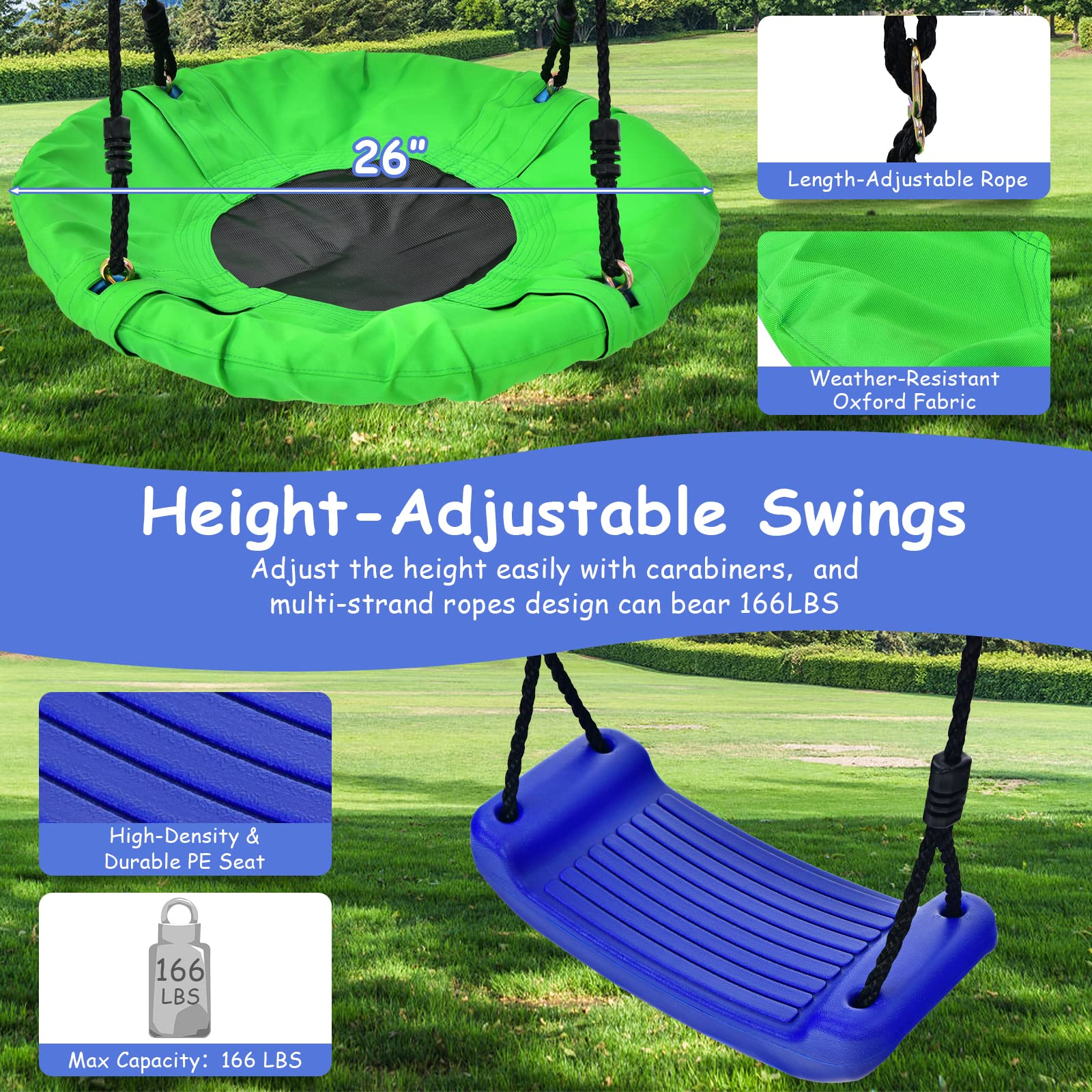 Costzon 550lbs Swing Sets for Backyard with Climbing Ladder/Net (5-in-1 Swing Set)