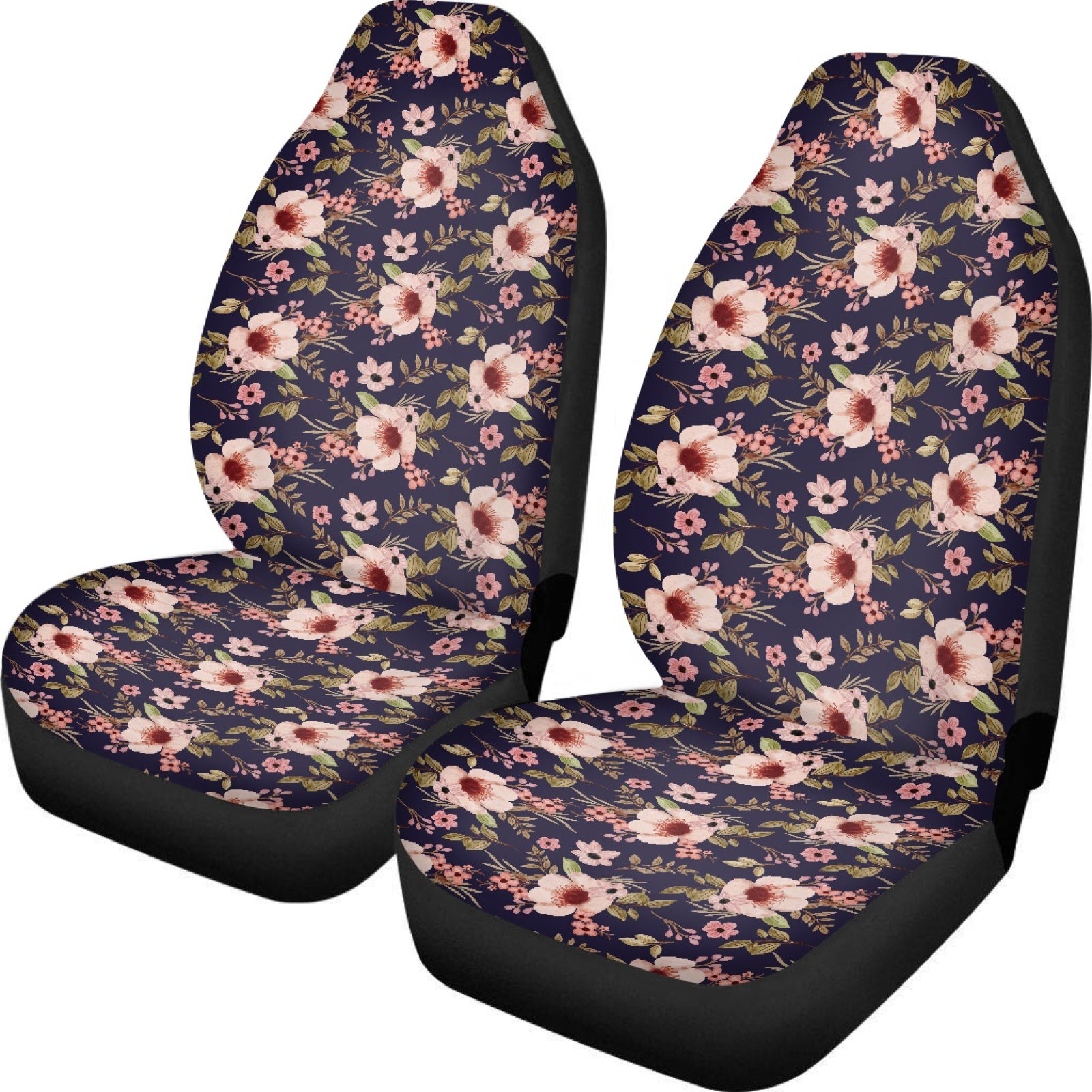 Xoenoiee Front Seat Covers for Car， Peach Blossom Flower Print Saddle Blanket Universal Bucket Seats Cover Protector， Decorative Auto Interior Accessories for Women， 2 Pack