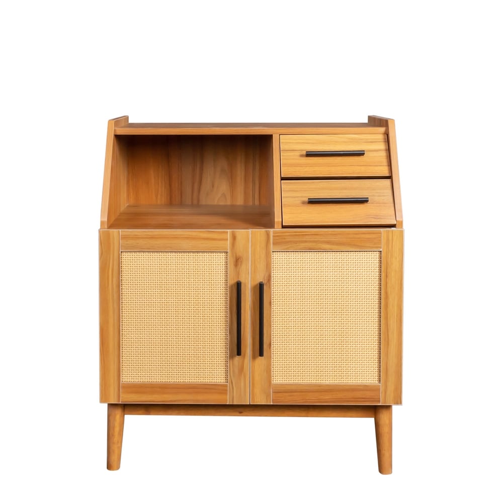 Farmhouse Sideboard Buffet Accent Storage Cabinet  with Rattan Doors and drawers