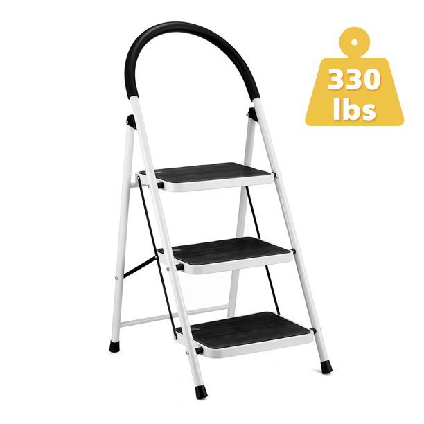 Kingso 3 Step Ladder， Folding Stool With Steel Wide Anti-Slip Pedal And Handgrip