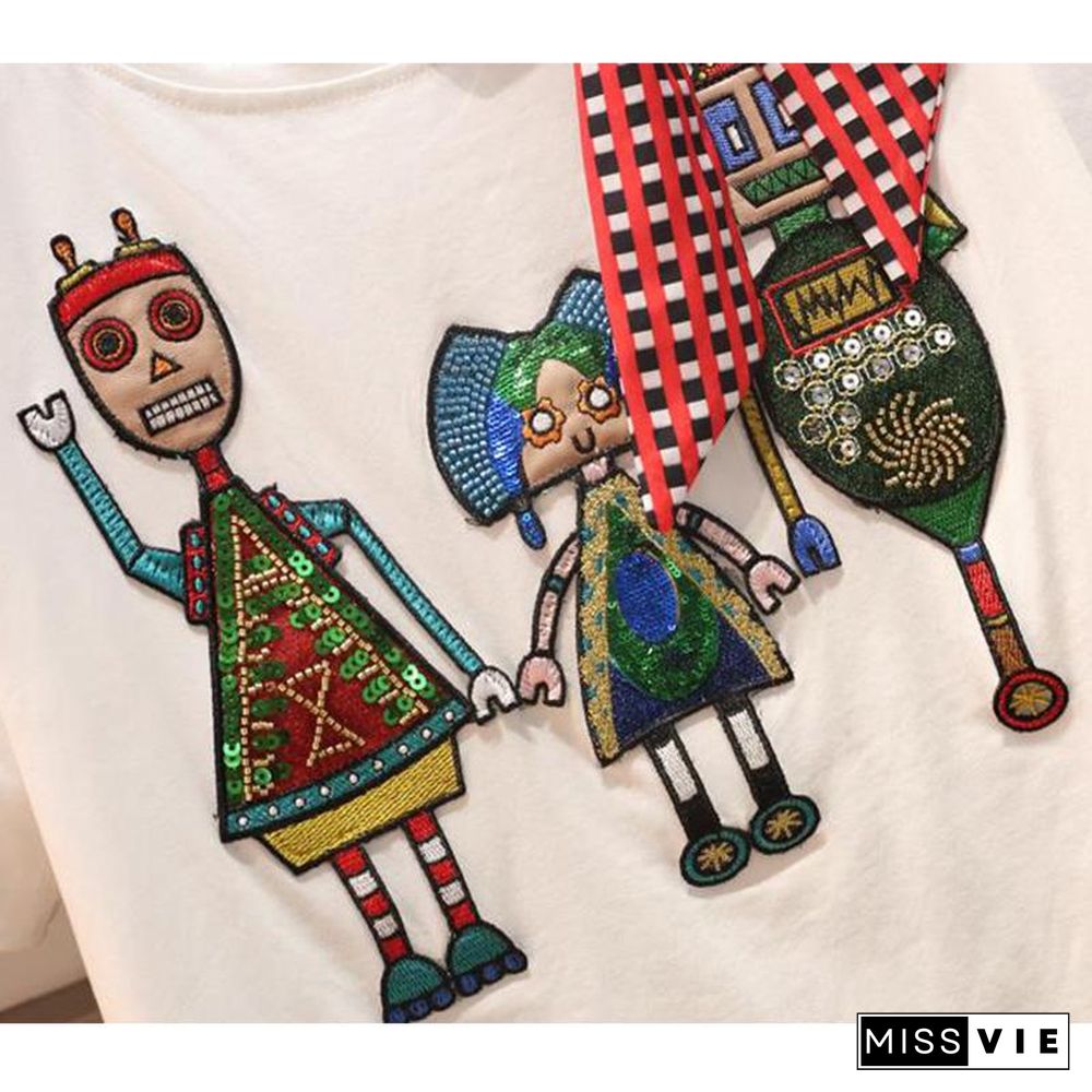 Cute Cartoon T-shirt +Denim Skirt P11150