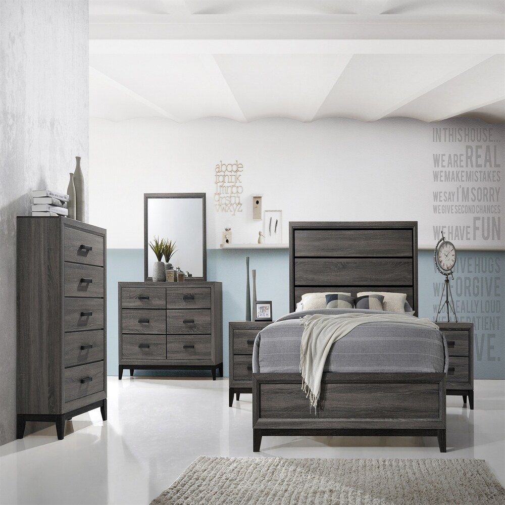 4 Pcs bedroom sets  Queen Bed  Mirror  Nightstand  Dresser  Gray