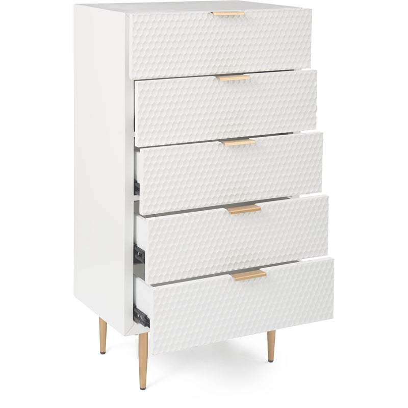 Atlin Designs Modern 5 Drawer Tallboy Dresser White