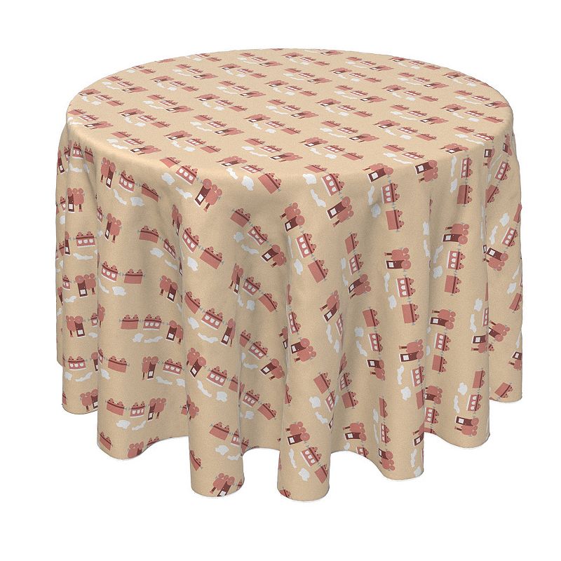 Round Tablecloth， 100% Polyester， 70 Round， Steam Locomotives