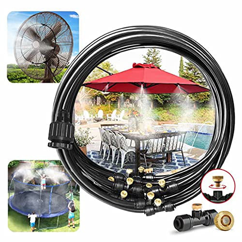 Landgarden Outdoor Misting Cooling System，49FT Misting Line，15 Brass Mist Nozzles for Patio Garden Greenhouse