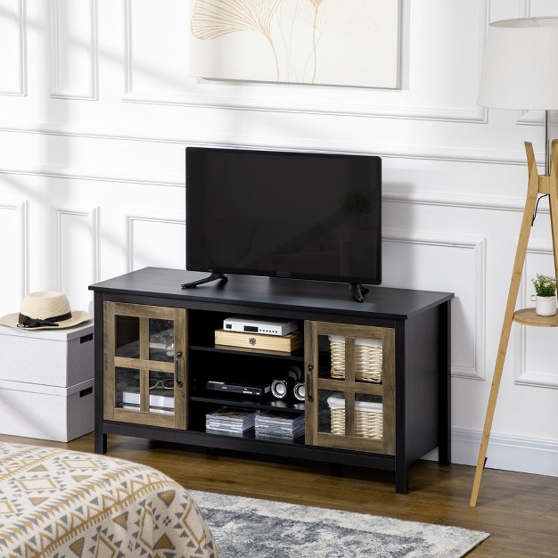 Homcom Tv Cabinet Farmhouse Tv Stand For 55 Inch Tv Entertainment Center With Adjustable Shelves And Doors For Living Room Black