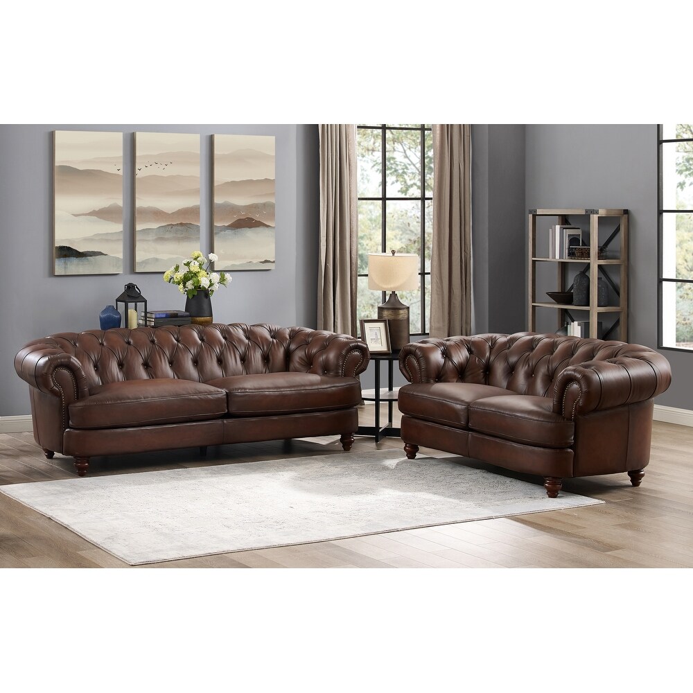 Hydeline Newport Top Grain Chesterfield Leather Sofa Set  Sofa and Loveseat