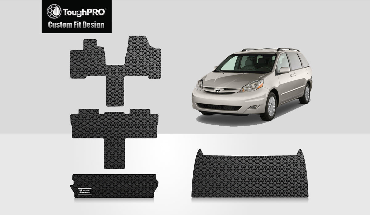 ToughPRO - Full Set with Cargo Mats Compatible with TOYOTA Sienna - All Weather Heavy Duty (Made in USA) - Black Rubber - 2010