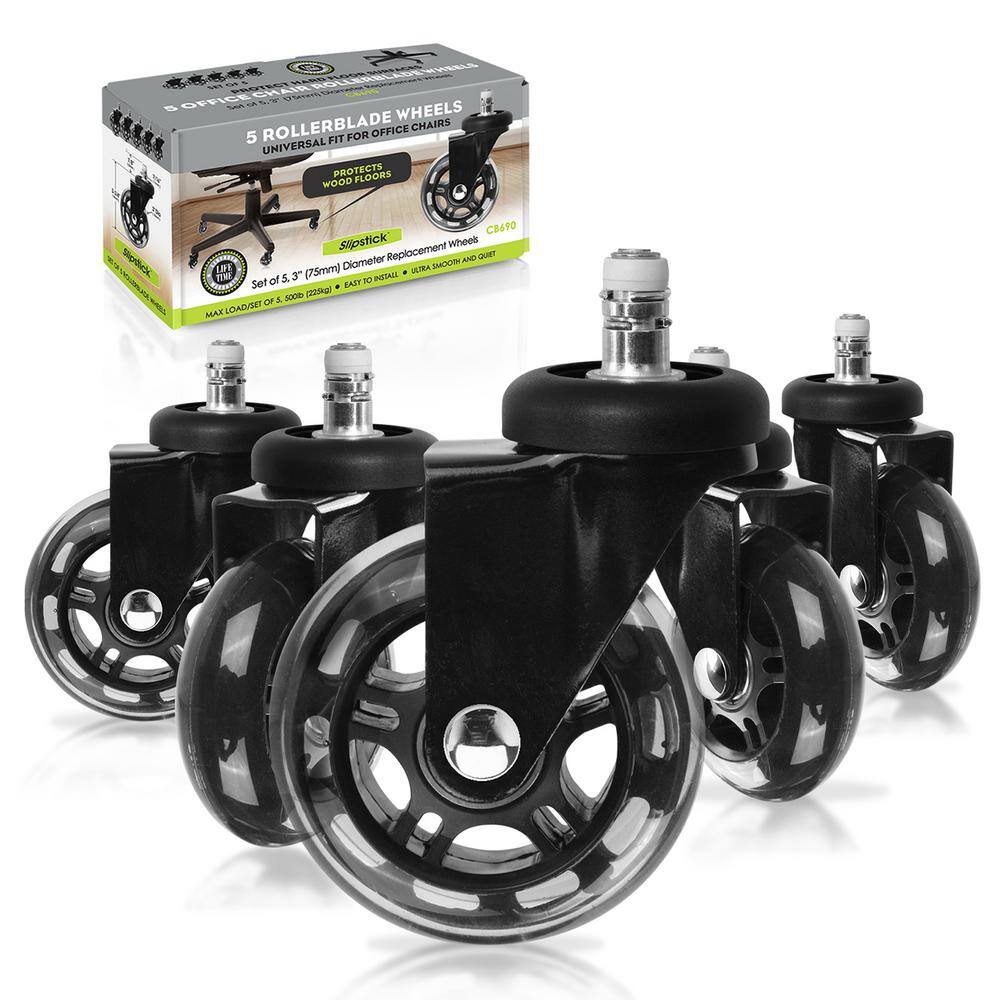 SlipStick 3 in. Black Rollerblade Office Chair Caster Wheels (5-Pack) CB690