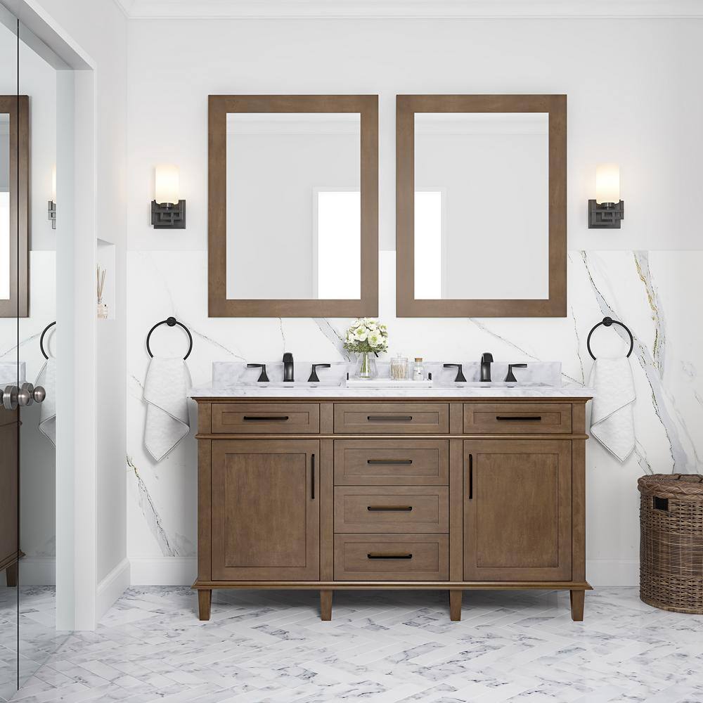 Home Decorators Collection Sonoma 60 in. W x 22 in. D x 34 in H Bath Vanity in Almond Latte with White Carrara Marble Top Sonoma 60AL