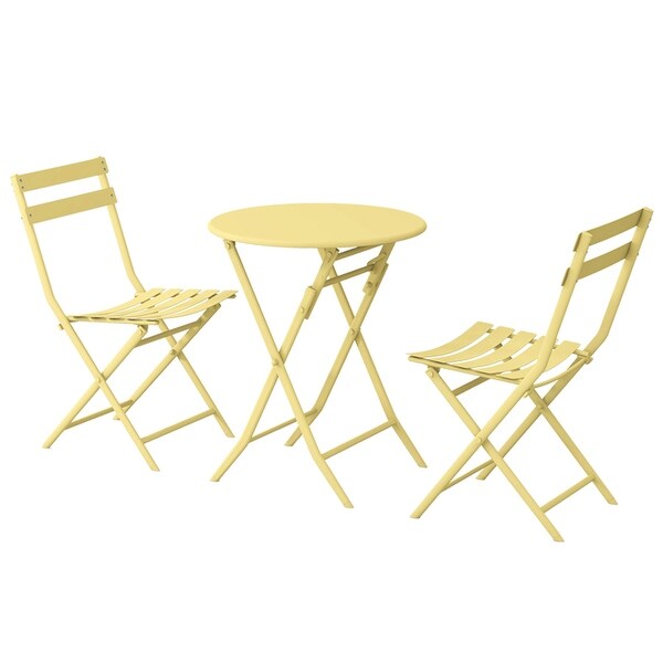 3 Piece Patio Bistro Set of Foldable Round Table and Chairs