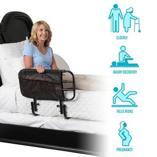 Stander 26 in. to 42 in. EZ Adjustable Bed Rail with Swing-down Safety Railing and Pouch in Black 8000