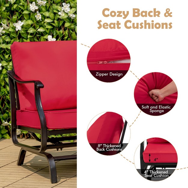 Costway 3pcs Patio Rocking Bistro Set Cushioned Chair Armrest Side Table Red