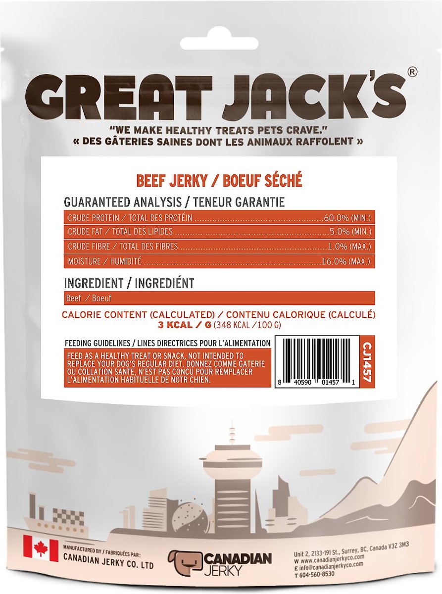 Great Jack's Air Dried Beef Jerky Dog Treats， 7-oz bag