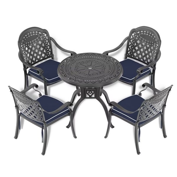 Cast Aluminum Patio Dining Table with Black Frame and Umbrella Hole