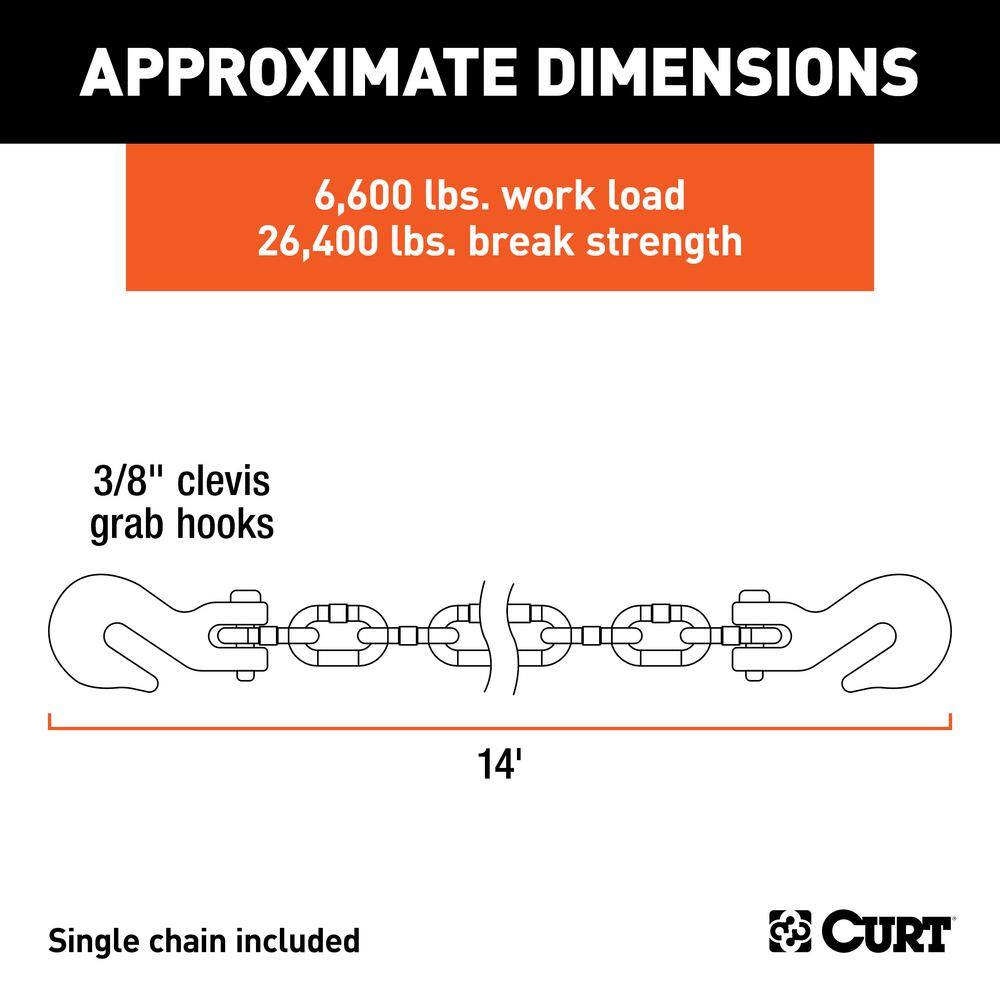 CURT 14' Transport Binder Safety Chain with 2 Clevis Hooks (26400 lbs. Yellow Zinc) 80309