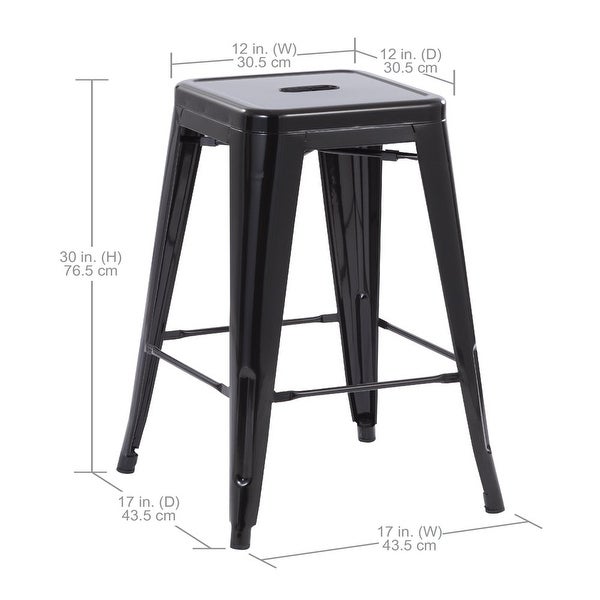 30inch Stackable Metal Stool， Set of 4， Include 4 Stools Gunmetal Color， Backless Style