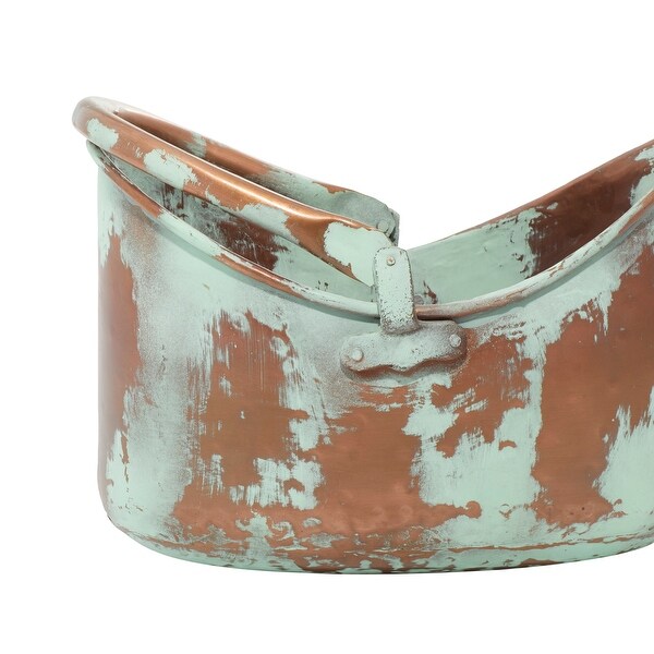 Copper Metal Patina Tulip Style Bucket Indoor Outdoor Planter with Stationary Handles (Set of 3)