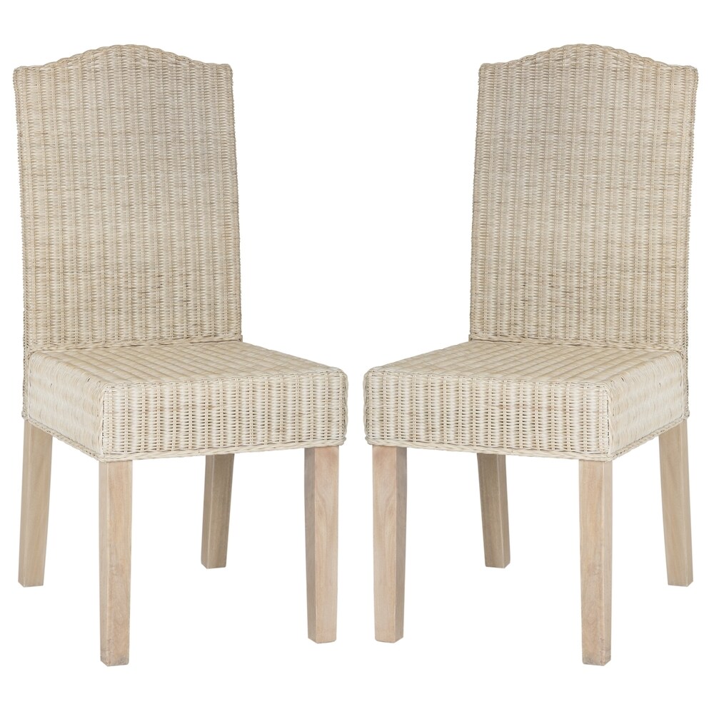 SAFAVIEH Dining Rural Woven Odette White Washed Wicker Dining Chairs (Set of 2)   17.3\