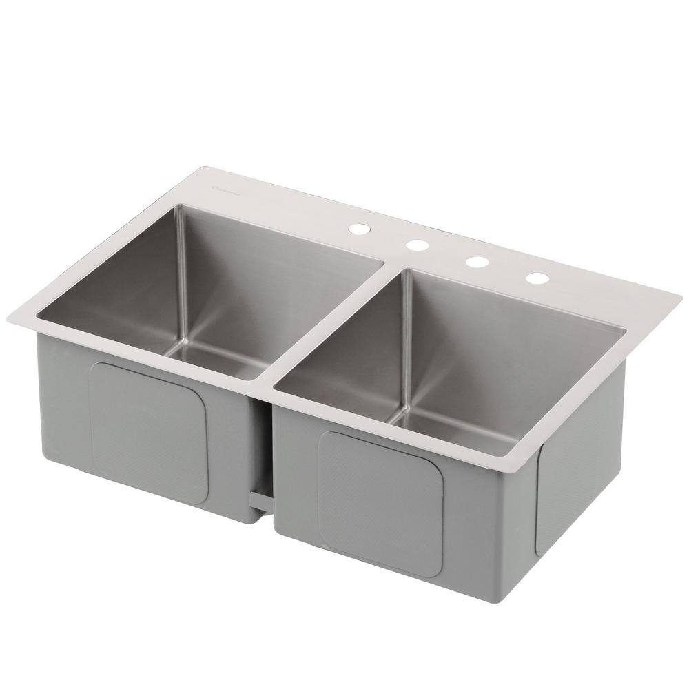 Glacier Bay Professional 33 in. Tight Radius 16 Gauge Drop-in 5050 Double Bowl Stainless Steel Kitchen Sink with Accessories 4167F