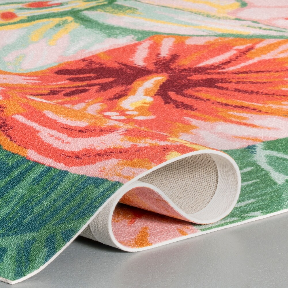 Brooklyn Rug Co Multi Indoor/Outdoor Contemporary Tropical Majestic Lush Hibiscus Area Rug