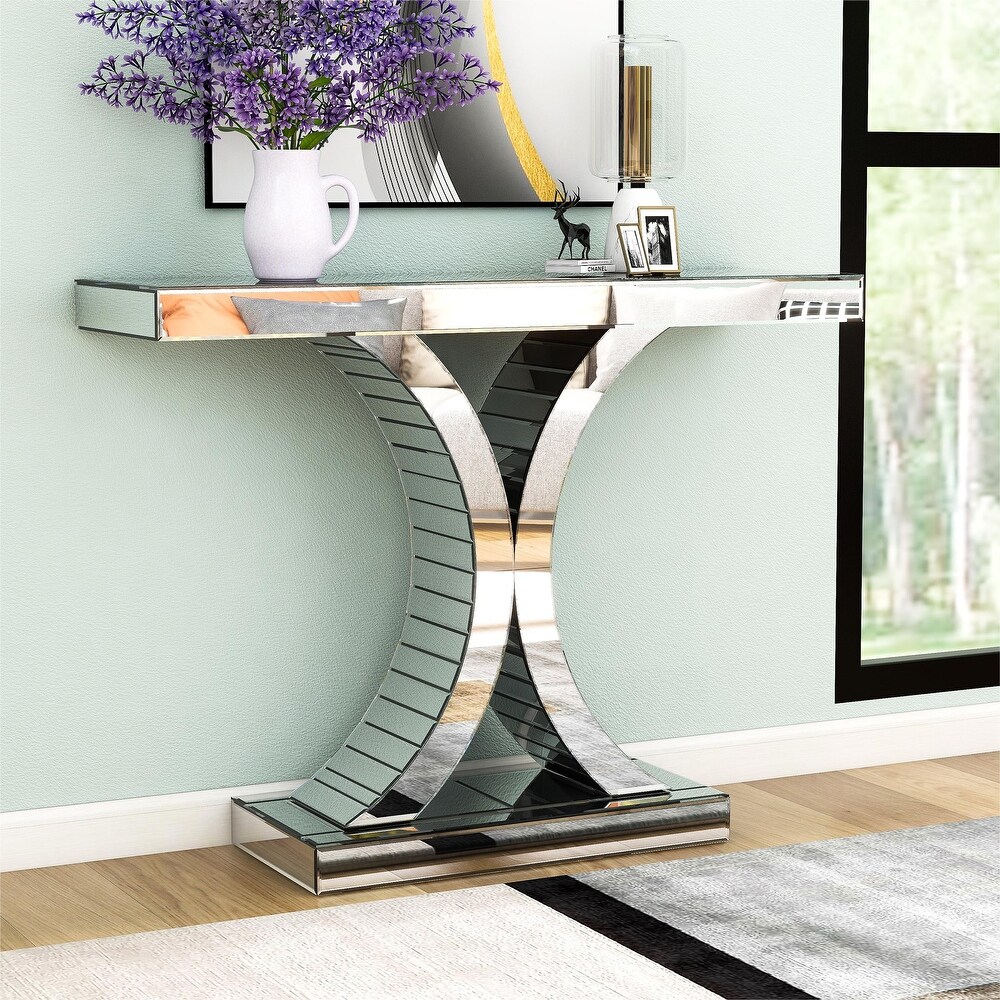 Mirrired Accent Table Console Table X Cross Sofa Table