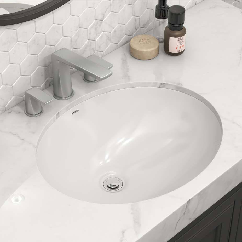 Ruvati 16 in. x 13 in. Oval Undermount Vanity Bathroom Porcelain Ceramic with Overflow in White RVB0618