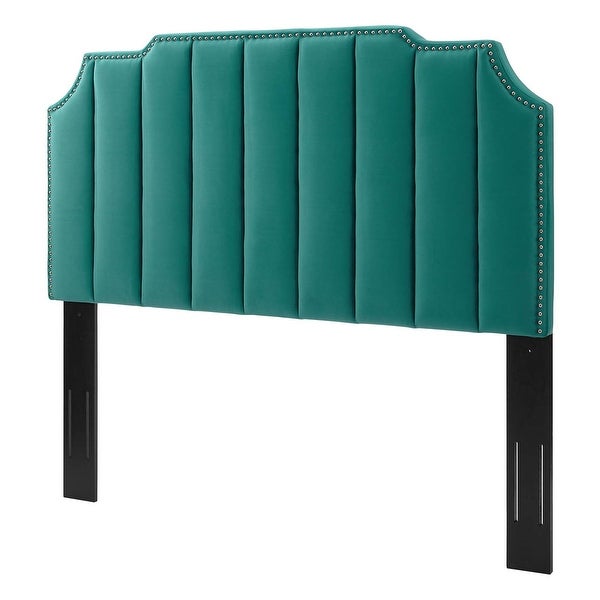 Littleton Channel Tufted Green Velvet Upholstered Twin Size Headboard with Nailhead Trim - - 34139045