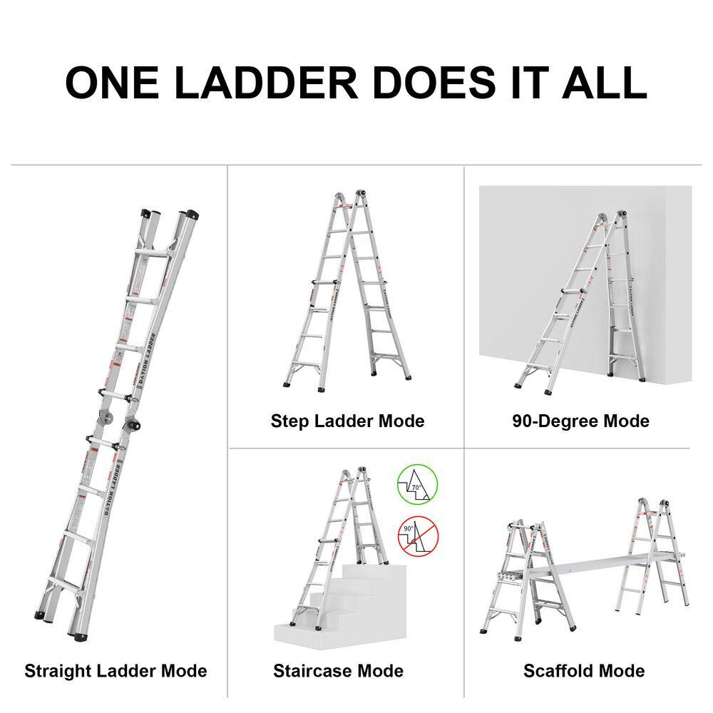 14 ft. Aluminium Alloy Articulated Telescoping Multi-Position A-Type Extension Ladder 250 lbs. Load Capacity Yea-LKD0-XRB