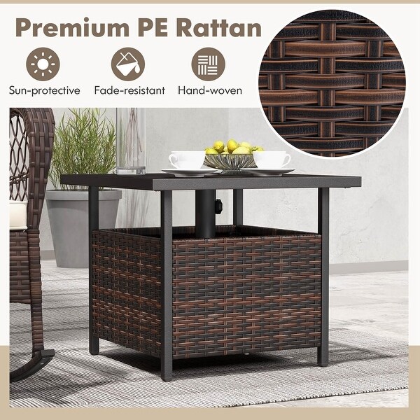 Costway Brown Rattan Wicker Steel Side Table Outdoor Furniture Deck